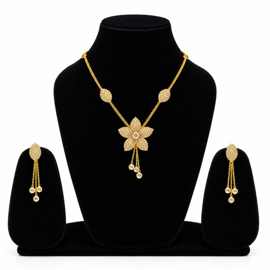 Elegant Floral Gold-Tone Necklace & Earrings Jewellery Set