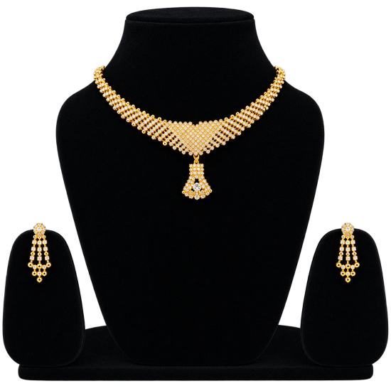 Golden Crystal Choker Necklace & Earrings Set