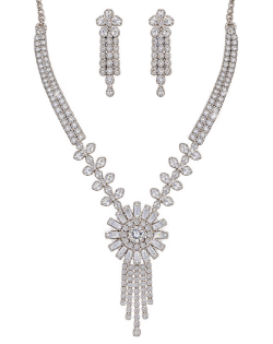 Silver Crystal Statement Necklace Set