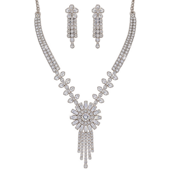 Silver Crystal Statement Necklace Set