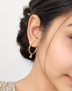 Elegant Gold Hoop Earrings with Floral Bead Detailing