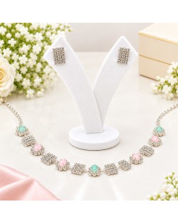 Elegant Pastel Crystal Necklace & Earring Set