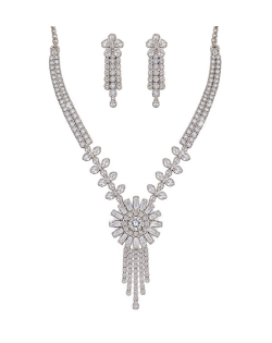 Silver Crystal Statement Necklace Set